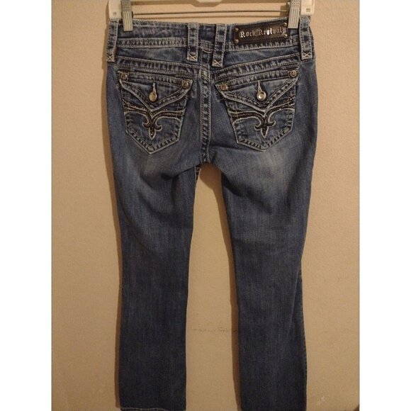 Women's Rock Revival Evelyn Boot Denim Jeans Blue 26x32 - Picture 2 of 13
